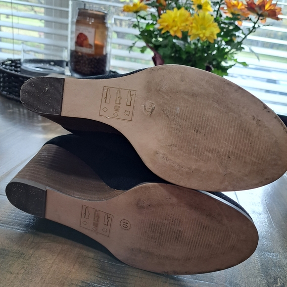 Womens Suede Leather Wedge Heel Knee High Tall Boots Size 10 Black - Picture 6 of 7